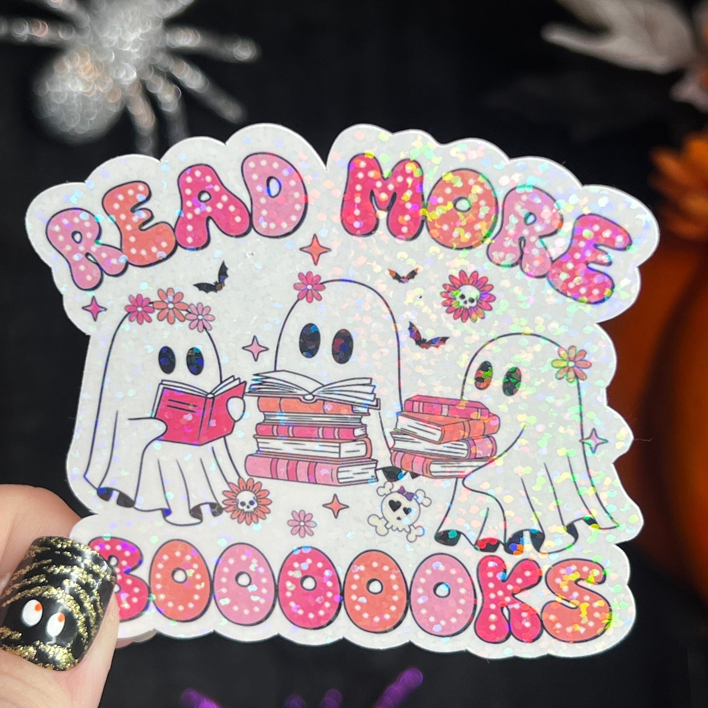 Read More Booooks Pastel Ghost Holographic Sticker Halloween Kindle Decal Spooky Fall Reader Gift Bookish Decal
