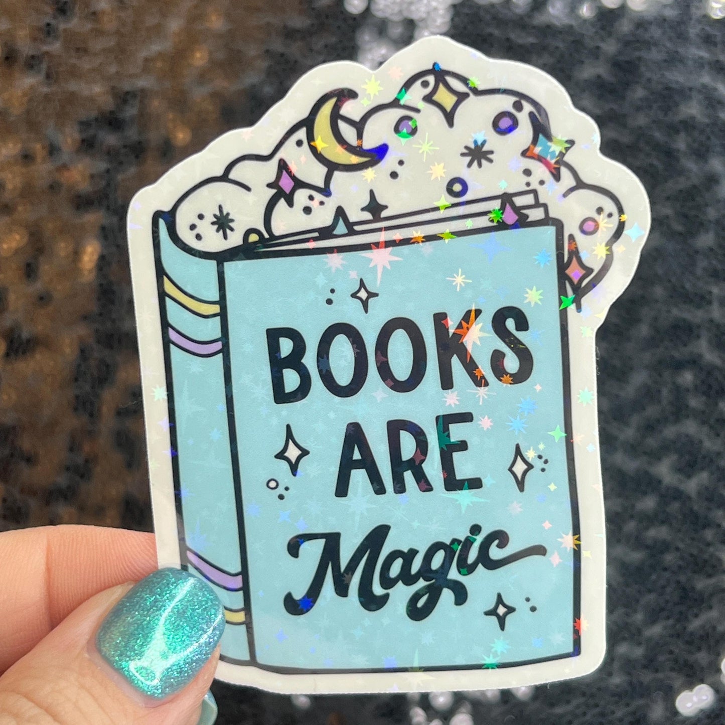 Books Are Magic Sparkly Sticker Holographic Book Lover, Spicy Dark Romance, Booktok Reader Gift  kindle laptop Romance Decal Bookish Bday