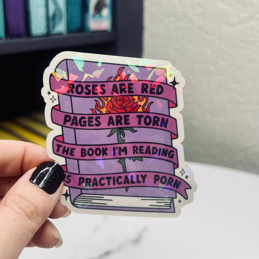 Spicy Book Sticker Roses are Red Sticker Holographic Sticker, Spicy Dark Romance, Booktok, kindle waterbottle laptop stickers Romance Decal