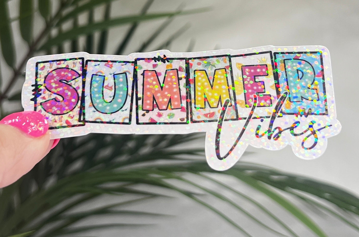 Summer Vibes Rainbow Holographic Sparkly Sticker Beach Life Decal Boating Sticker Summer Vacation Ocean Life Sticker