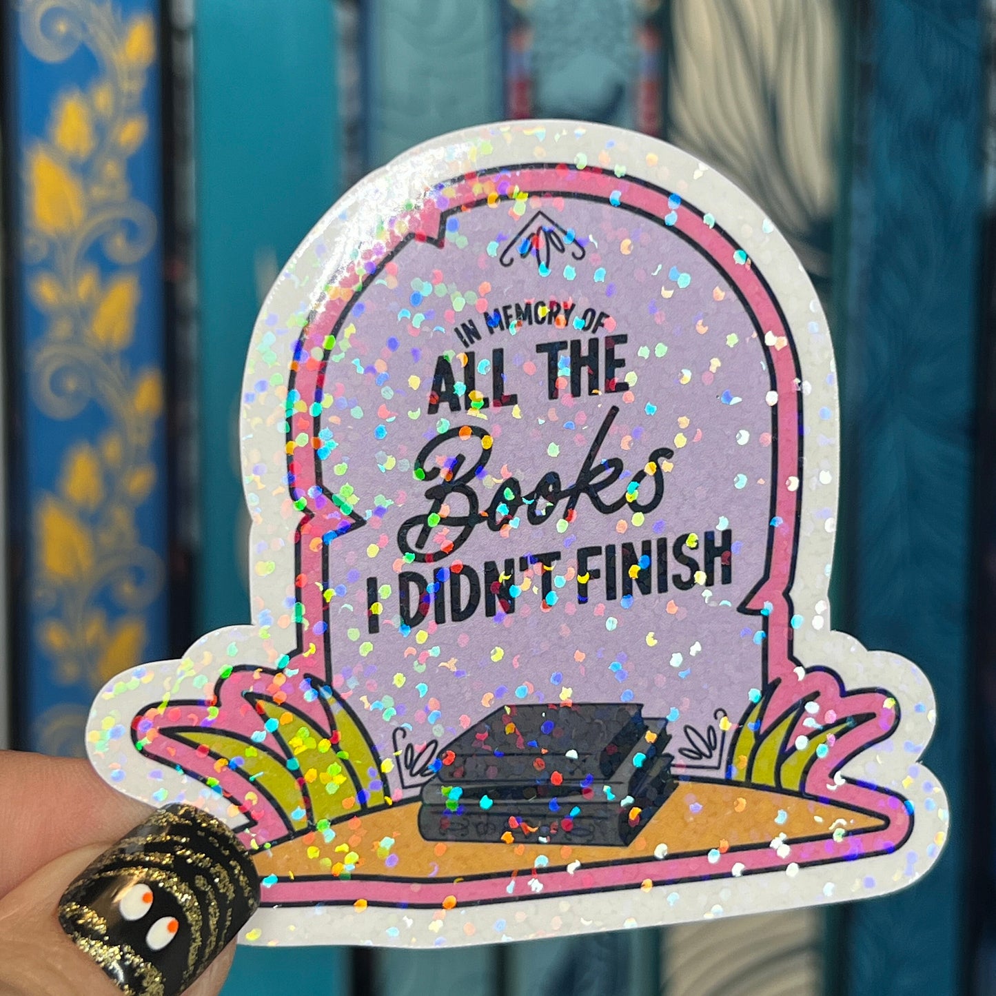 In Memory of All the Books I Did Not Finish DNF Tombstone Sticker Holographic Decal for Book Lovers sticker gift kindle waterbottle laptop