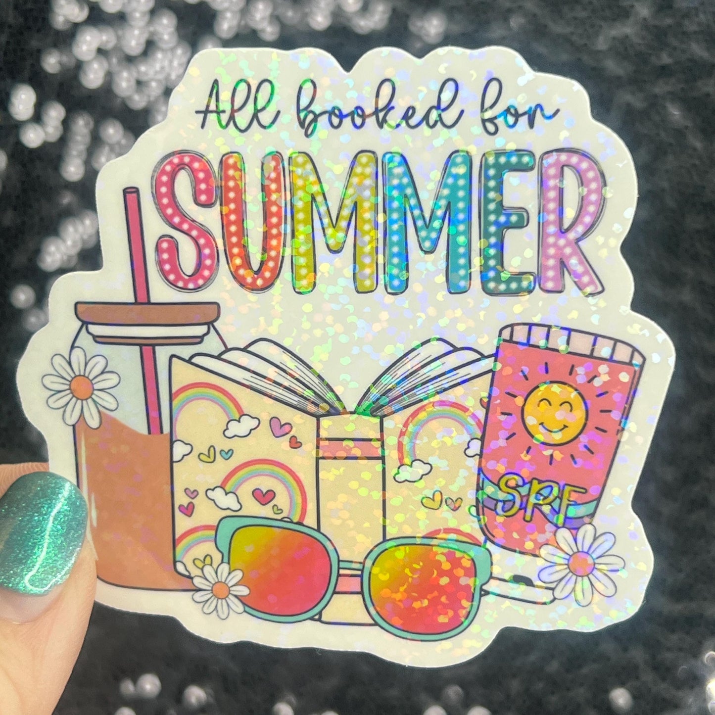All Booked for Summer Holographic Sparkly Sticker Book Lover, Booktok, kindle waterbottle laptop Romance Decal Beach Reads Vacation Decal