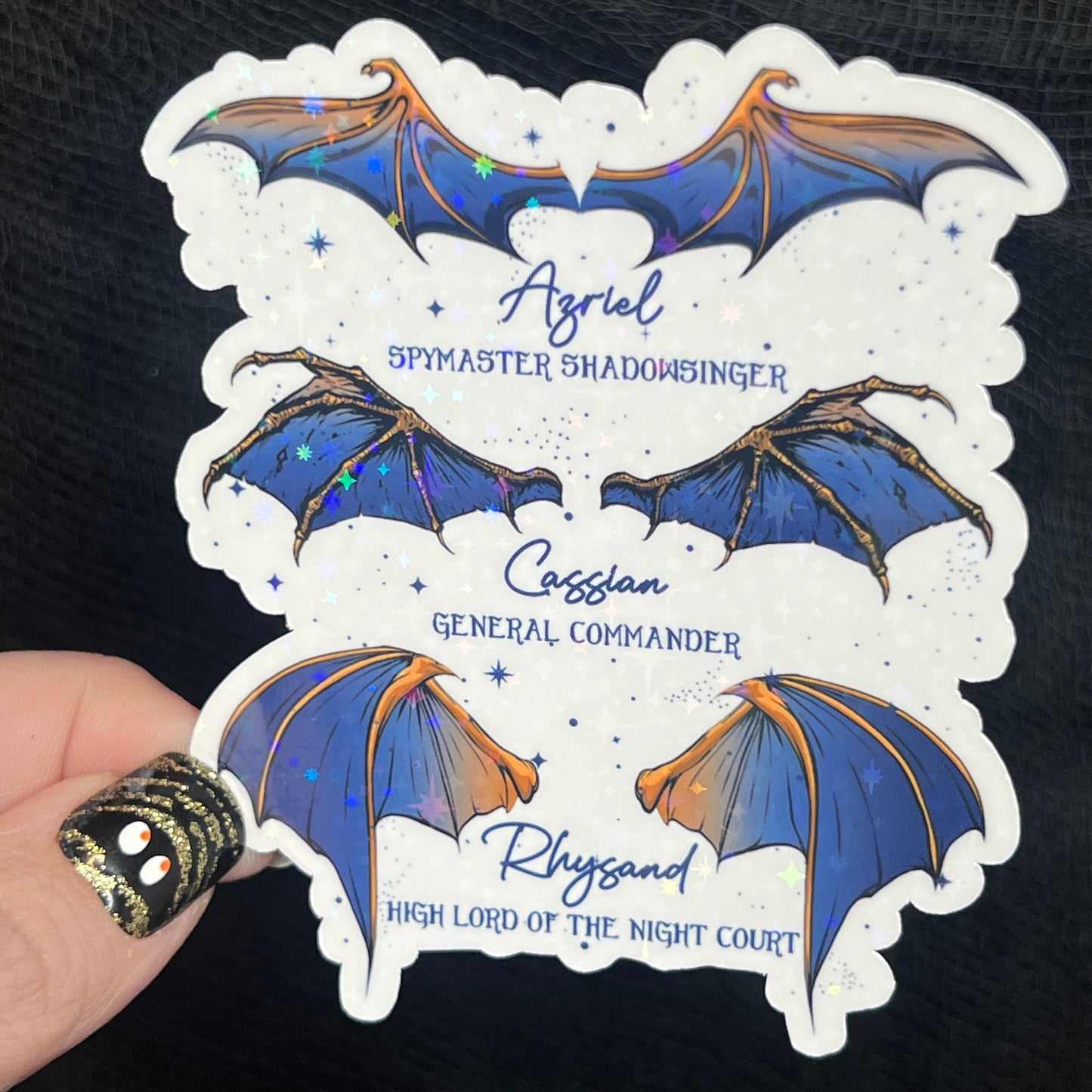 Wings Blue Gold Bat Boys Rhysand Azirel Cassian Holographic Sticker Sparkly ACOTAR Decal Kindle Sticker Spicybook Sticker SJM Stickers