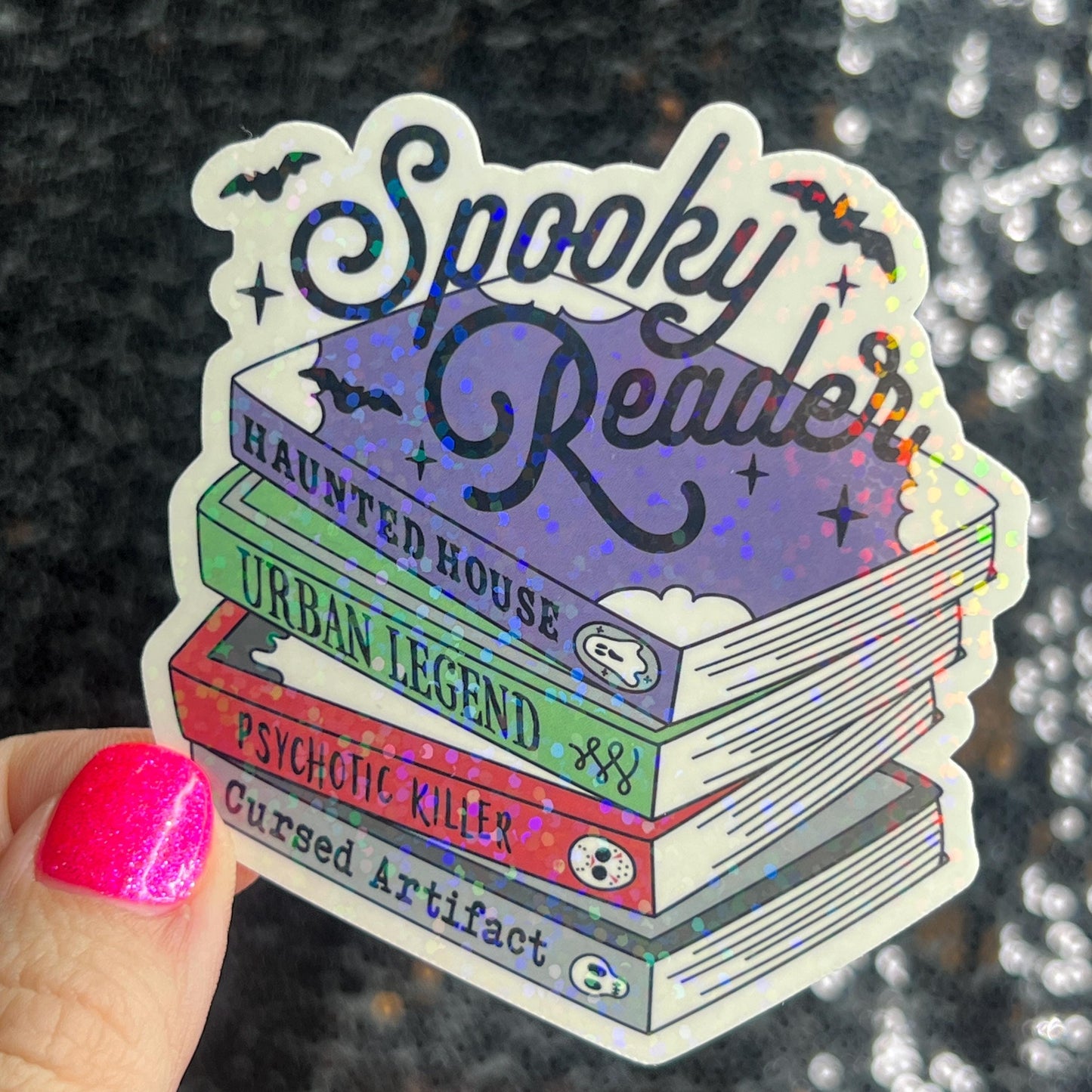 Spooky Reader Thriller Horror Book Lover Holographic Sticker Halloween Kindle Decal Spooky Reader Gift Bookish Decal