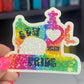 Sew with Pride Rainbow Holographic Sparkly Sticker Decal Quilting Pride Month LGBTQ+ Pride Sticker Sewing Glitter Sticker Machine Decal
