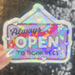 Always Open to Book Recs Sparkly Sticker Holographic Book Book Lover, Spicy Dark Romance, Booktok, kindle waterbottle laptop Romance Decal