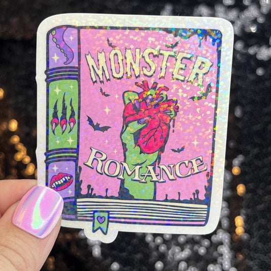Monster Romance Sparkly Sticker Holographic Book Book Lover, Spicy Dark Romance, Booktok, kindle waterbottle laptop Romance Decal