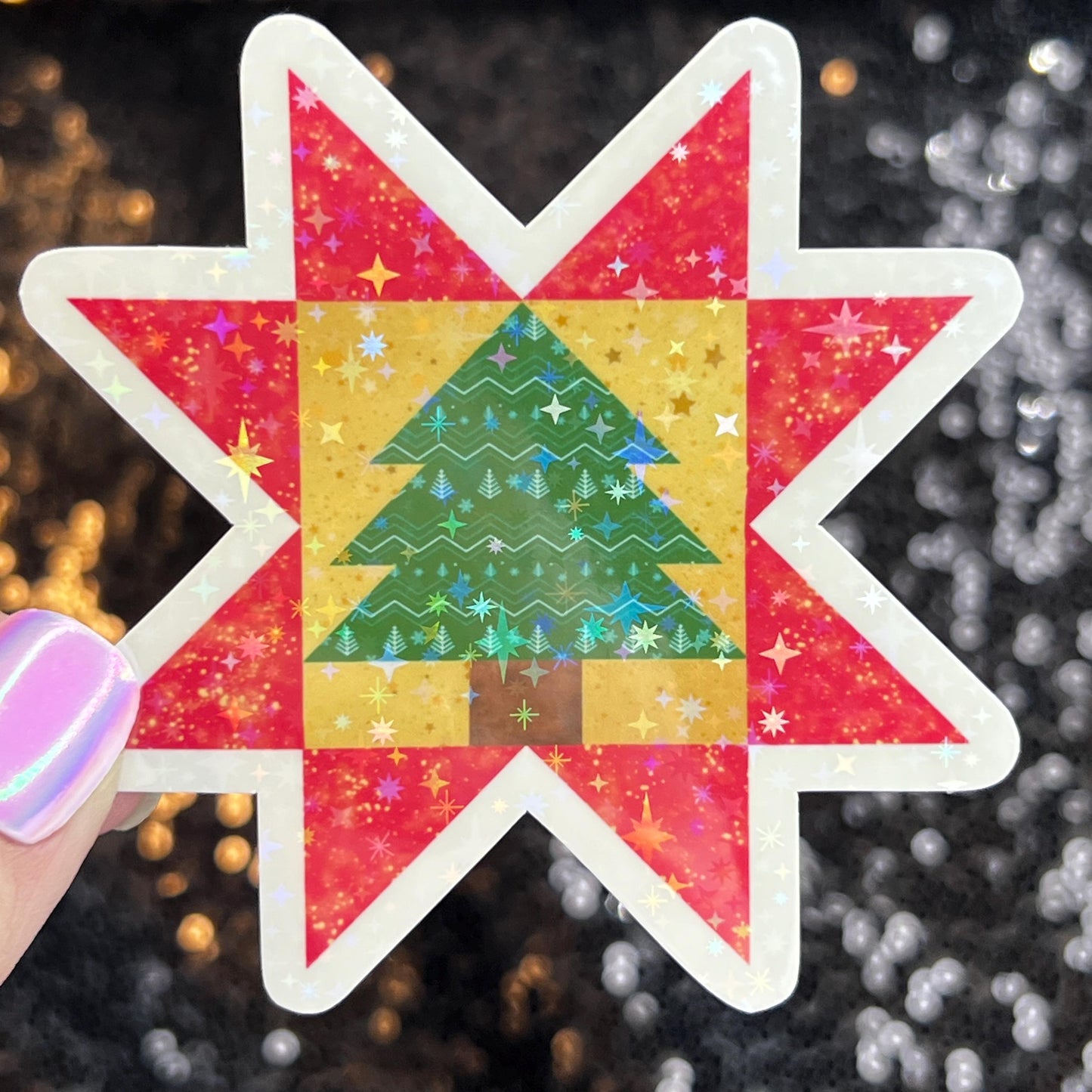 Christmas Star Block Sewing Sparkly Holographic Quilting Sticker sewing Waterbottle sticker Craft Sticker Fabric Decal Cross Stitch Sticker
