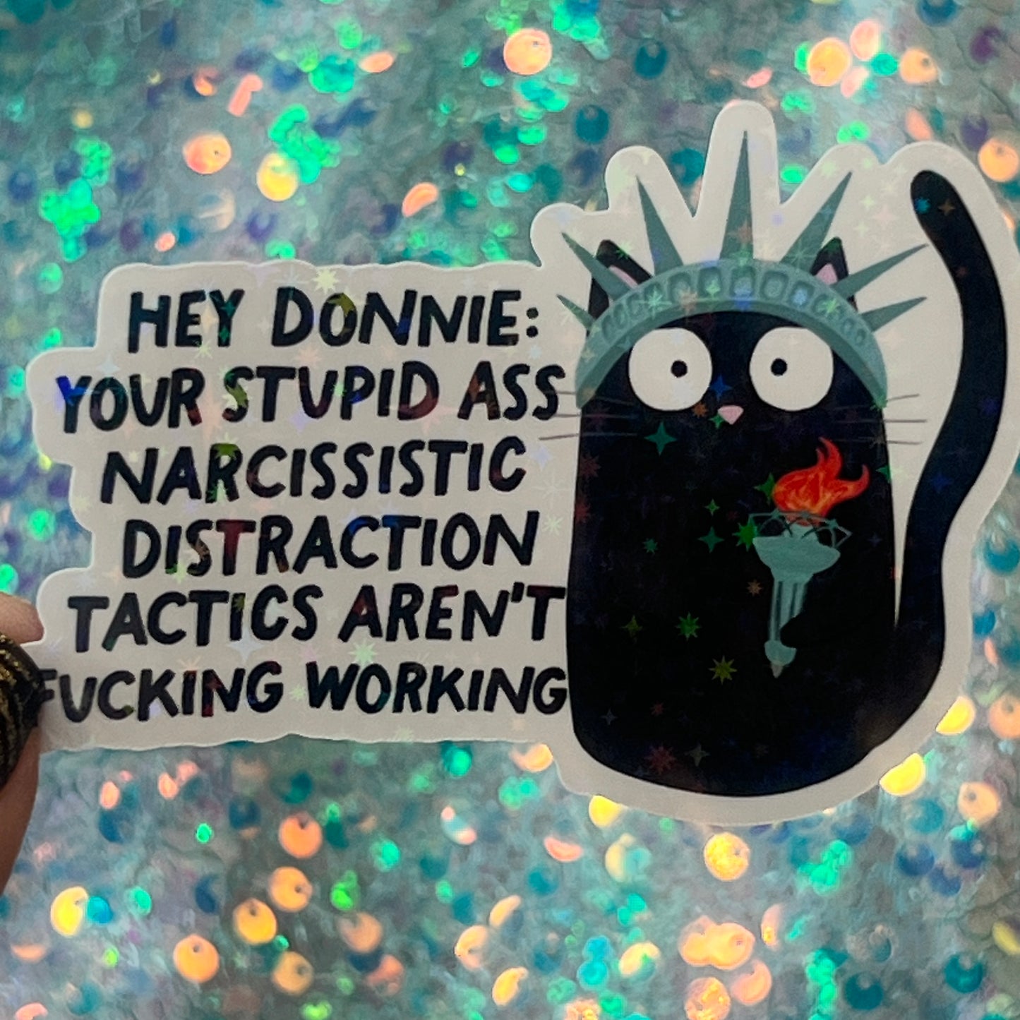 Hey Donnie! FDT Sparkly Holographic Sticker Release the files! Anti Trump JD Vance Pro Choice Sticker F Trump Be the Bear 8647