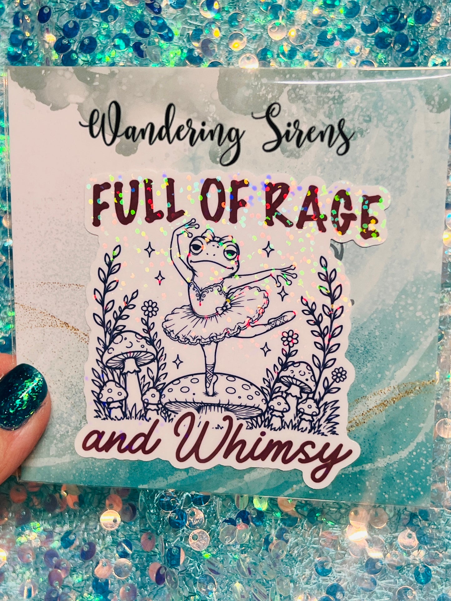 Full of Rage and Whimsy Holographic Ballerina Frog Sticker