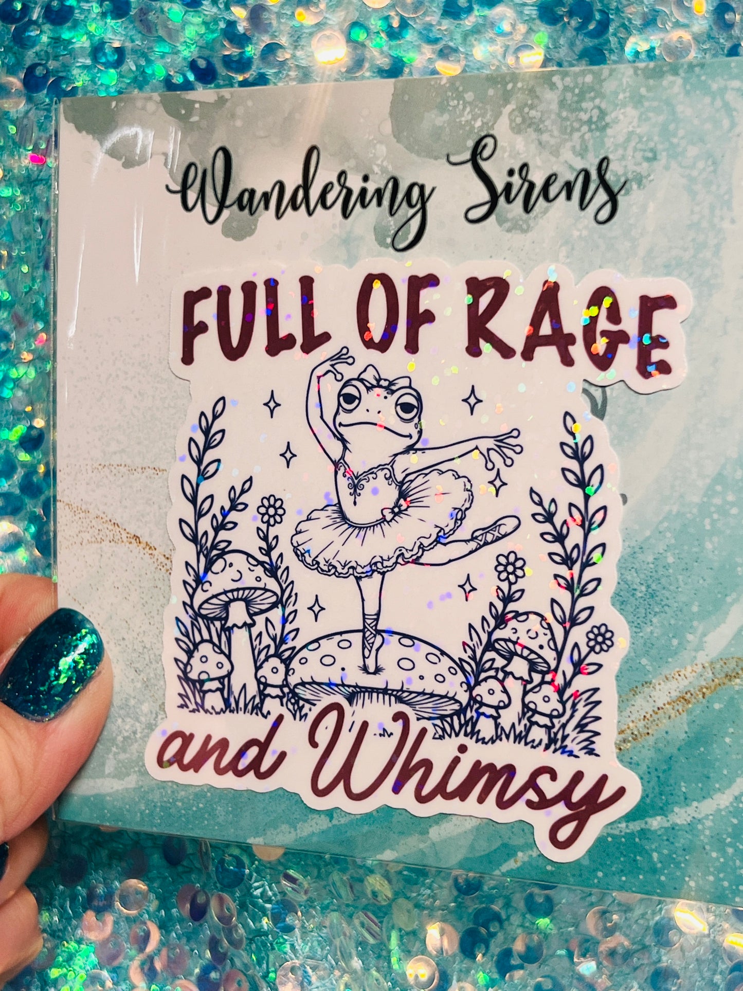 Full of Rage and Whimsy Holographic Ballerina Frog Sticker