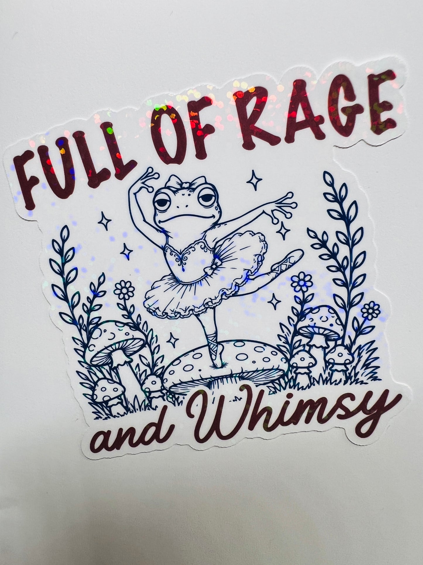 Full of Rage and Whimsy Holographic Ballerina Frog Sticker