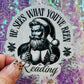 He Sees What You’ve Been Reading Holographic Santa Sticker – Book Lover Holiday Sticker