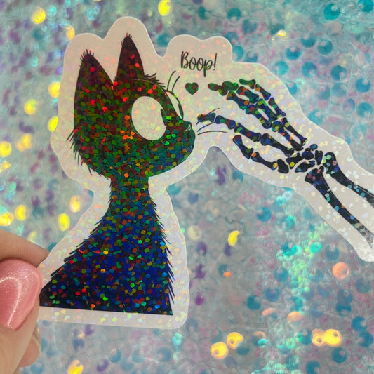 Boop Cat Skeleton Holographic Sticker
