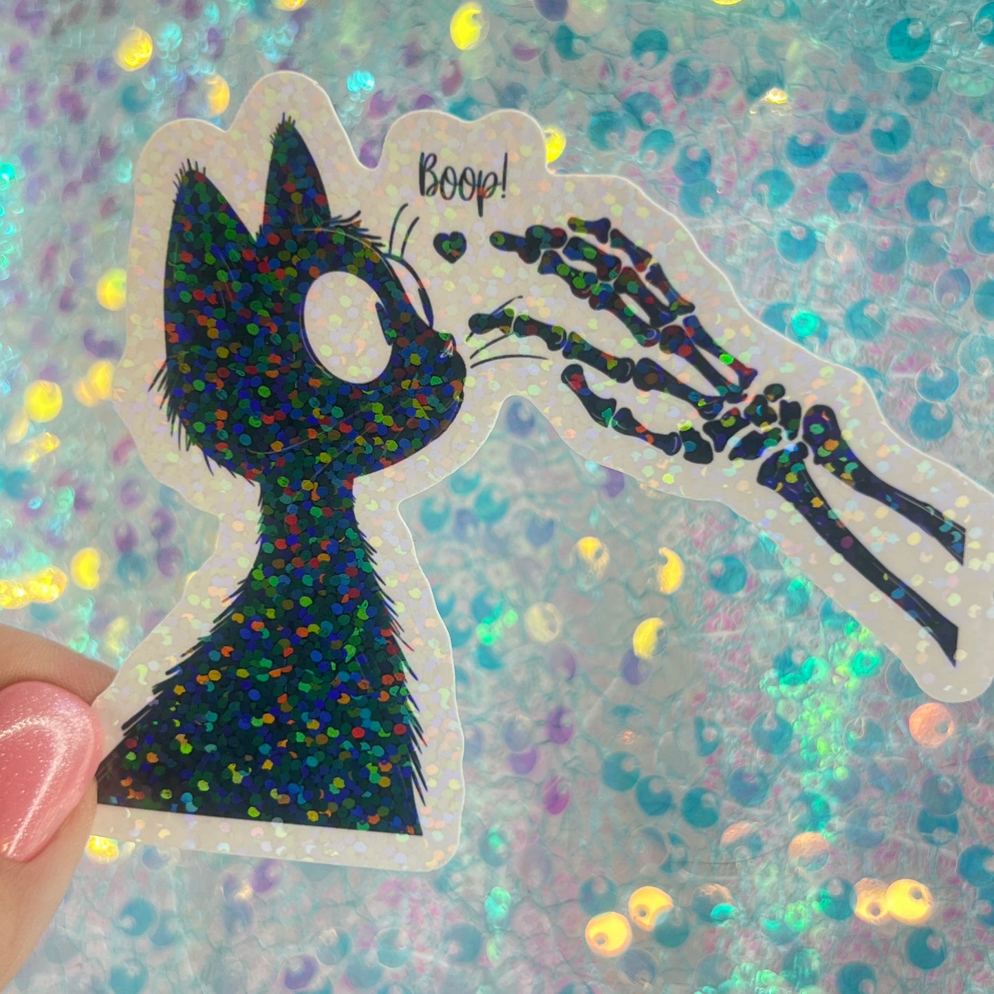 Boop Cat Skeleton Holographic Sticker