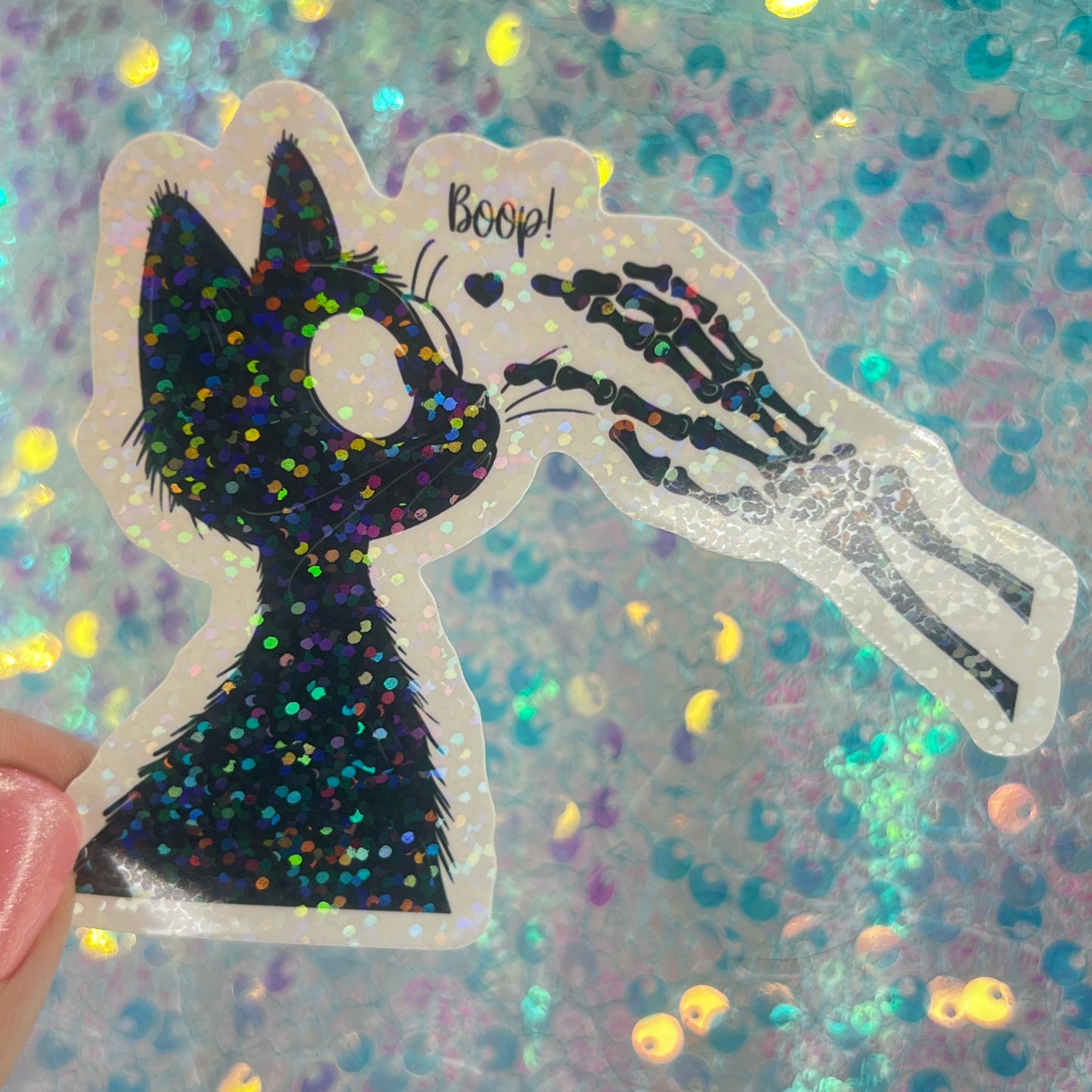 Boop Cat Skeleton Holographic Sticker