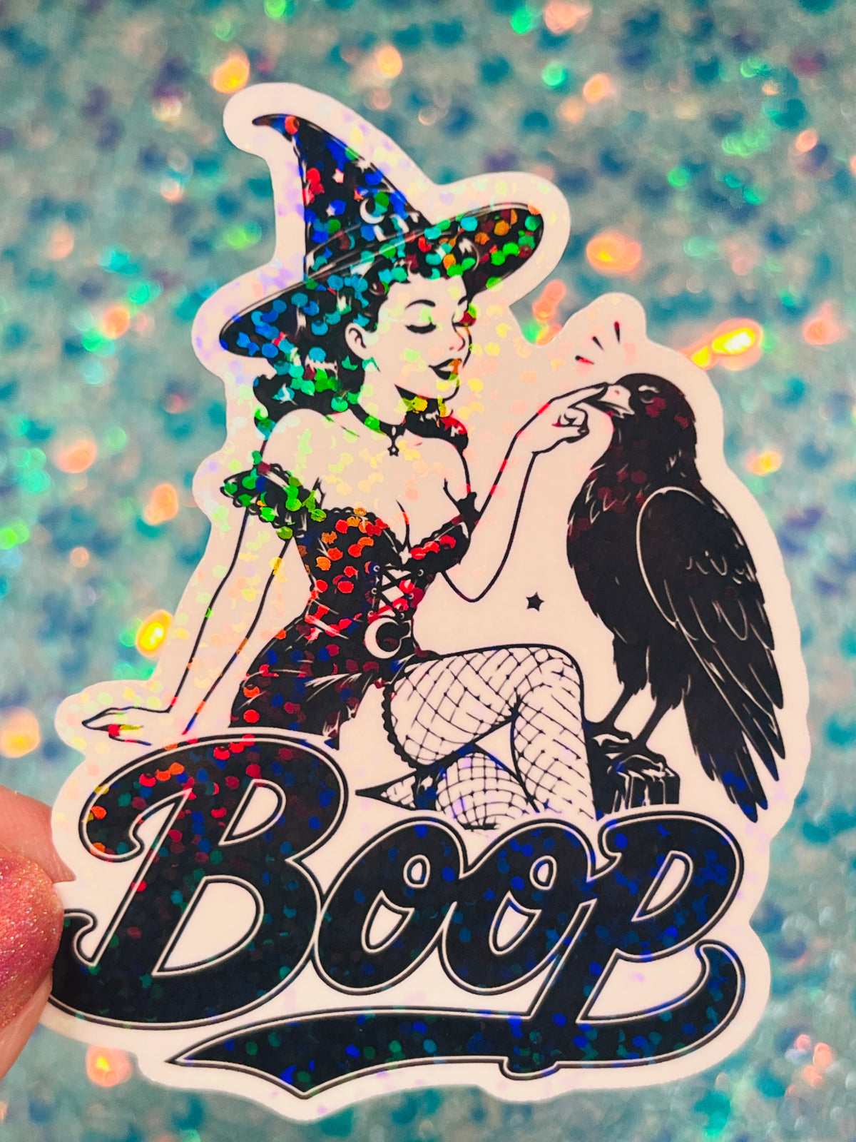 Boop Witch and Raven Holographic Sticker