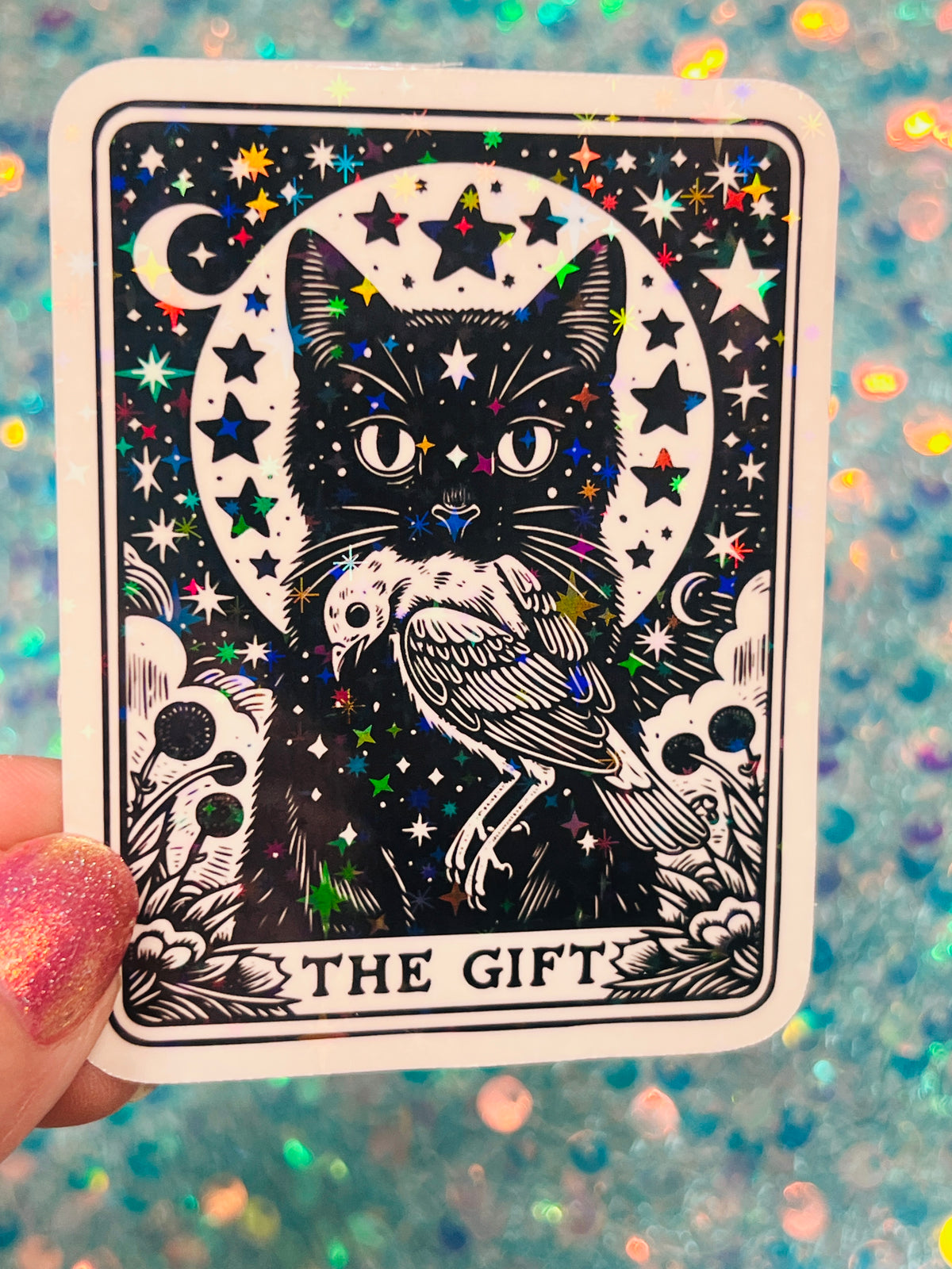 The Gift Black Cat Tarot Holographic Sticker