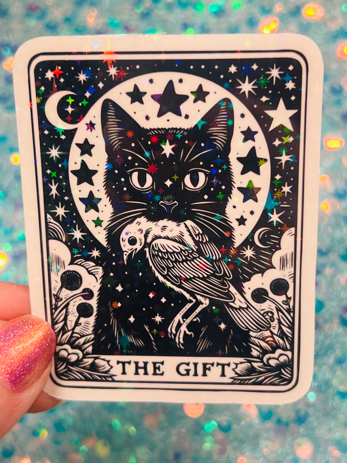 The Gift Black Cat Tarot Holographic Sticker