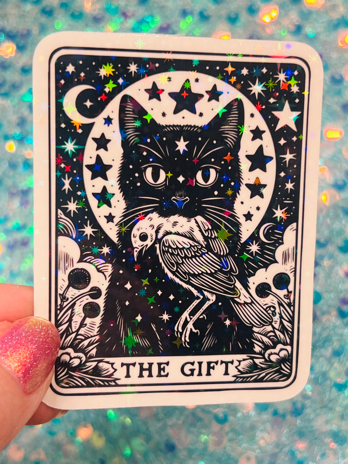 The Gift Black Cat Tarot Holographic Sticker
