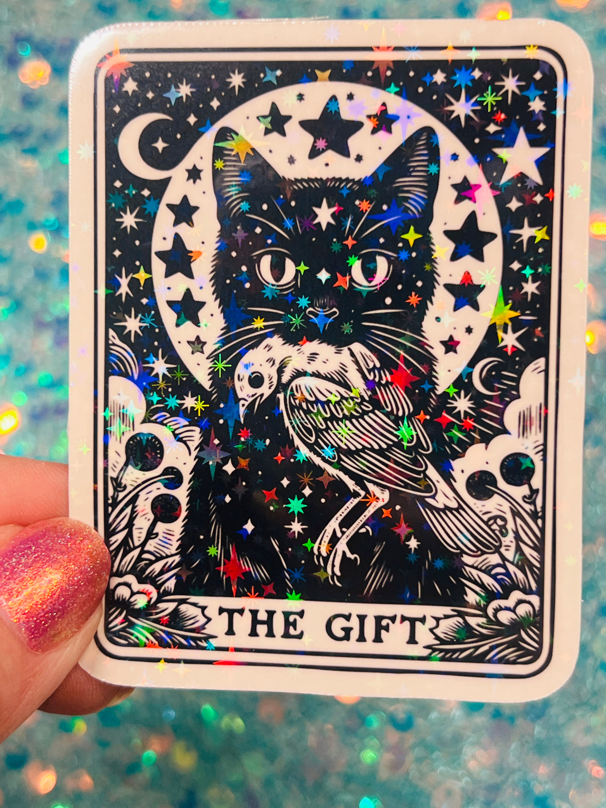 The Gift Black Cat Tarot Holographic Sticker