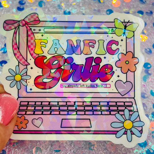 Fanfic Girlie Holographic Bookish Laptop Sticker