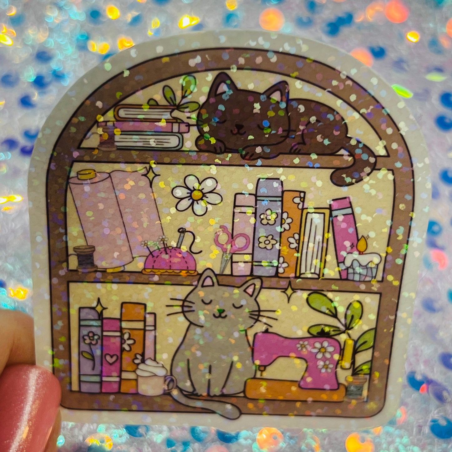 Cozy Craft Cat Holographic Bookish Sticker