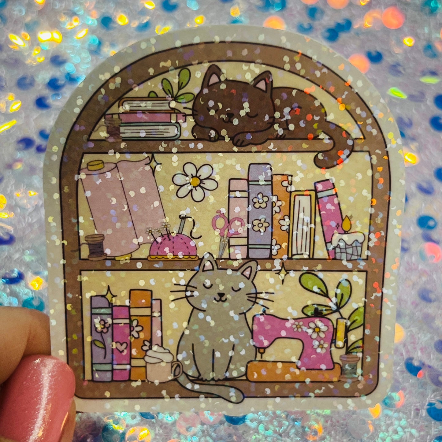 Cozy Craft Cat Holographic Bookish Sticker