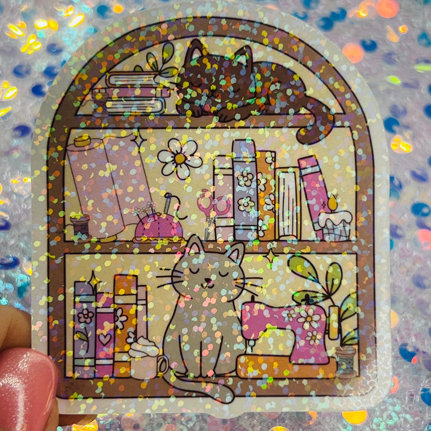 Cozy Craft Cat Holographic Bookish Sticker