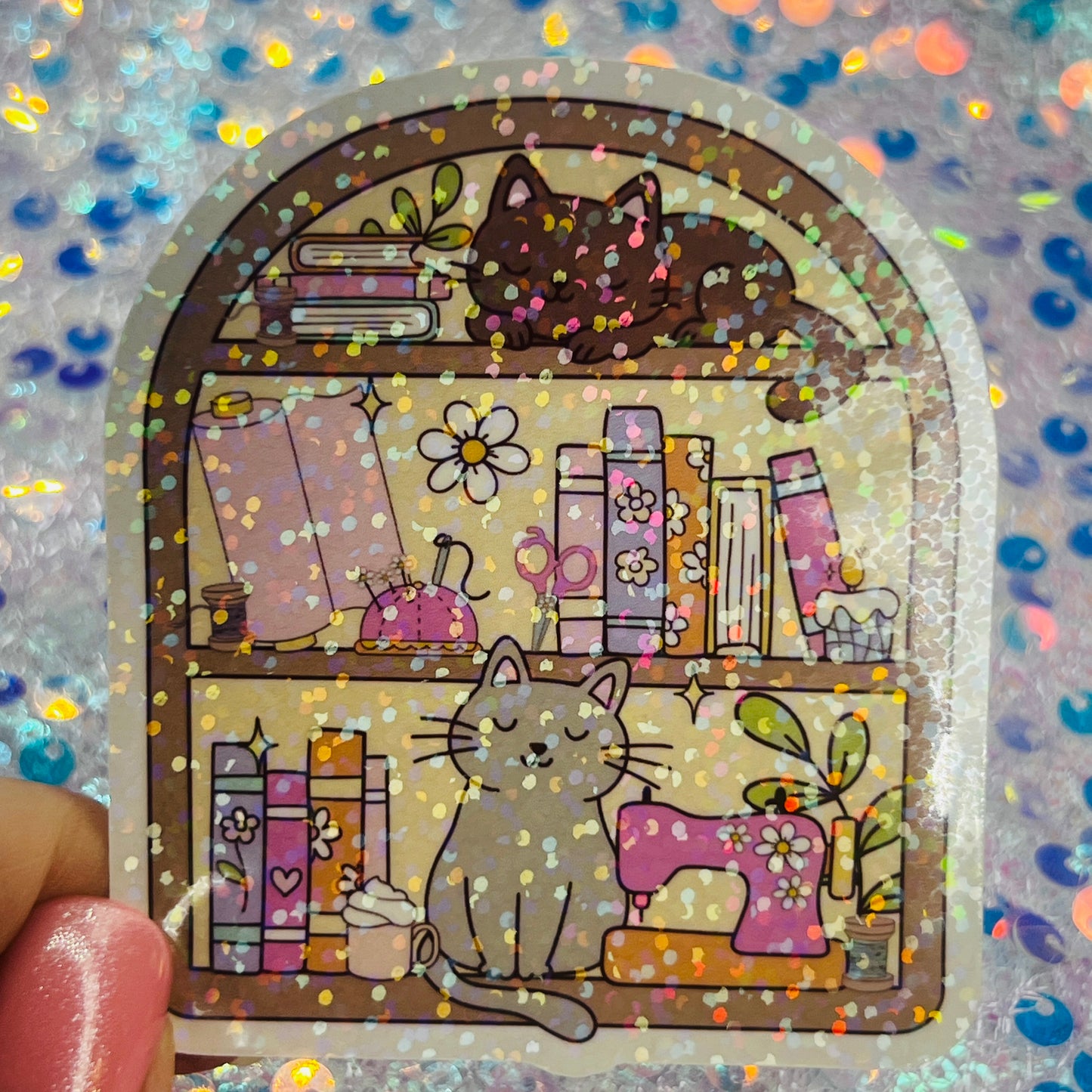 Cozy Craft Cat Holographic Bookish Sticker