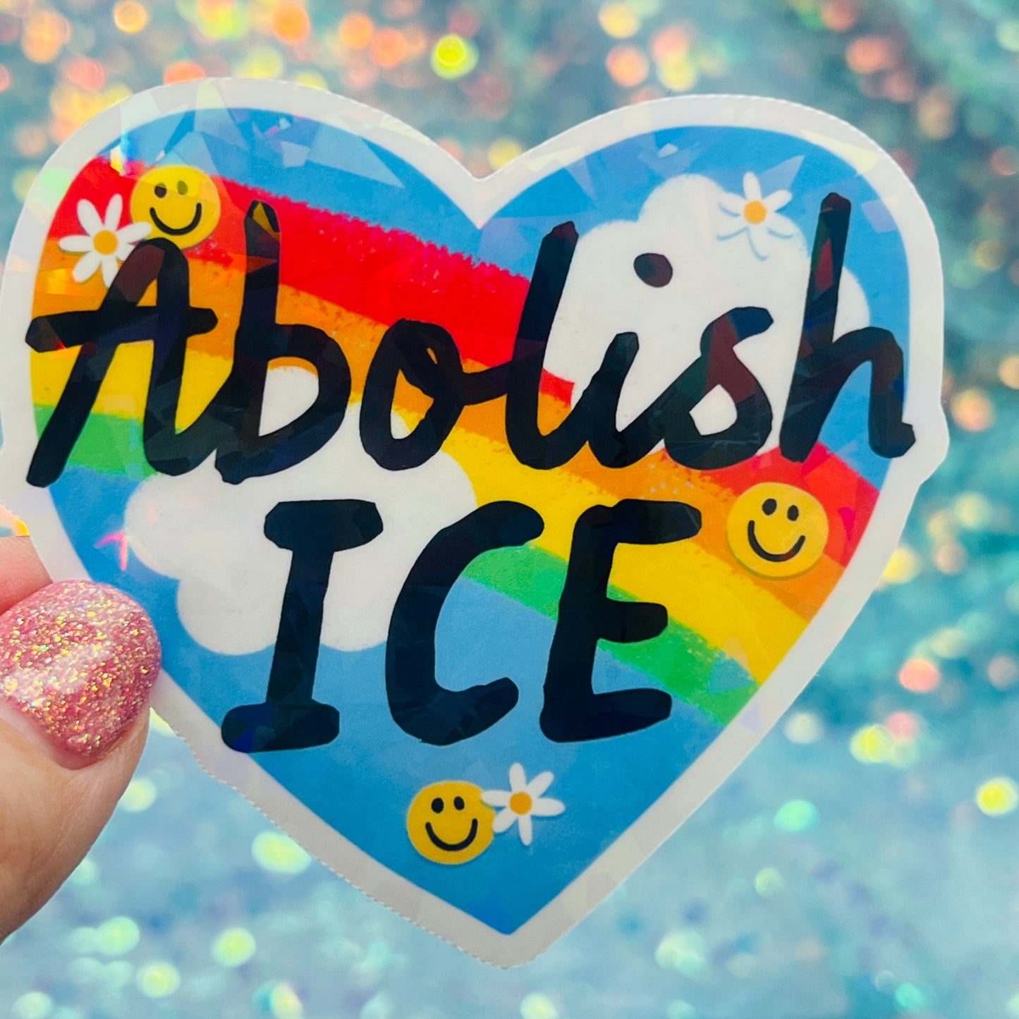 Abolish ICE Rainbow Heart Holographic Activist Sticker