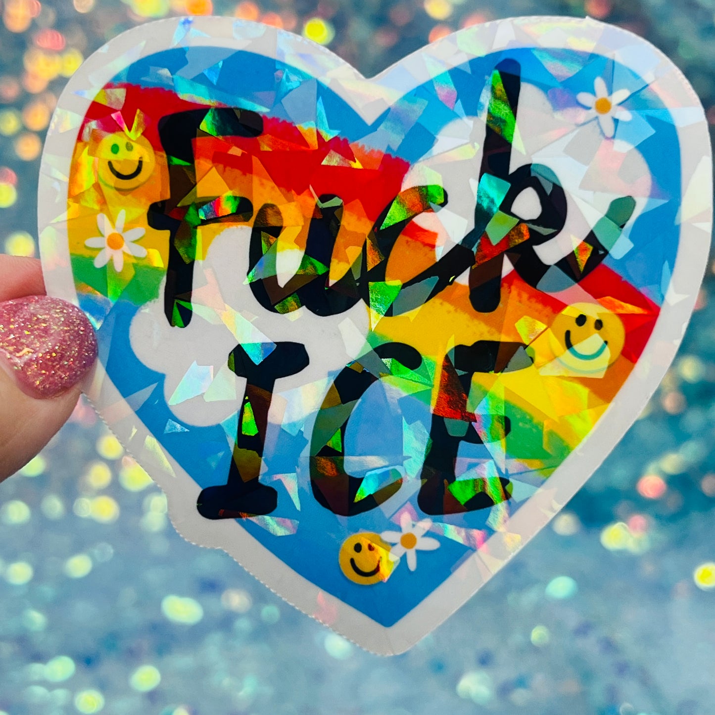Fuck ICE Rainbow Heart Holographic Activist Sticker