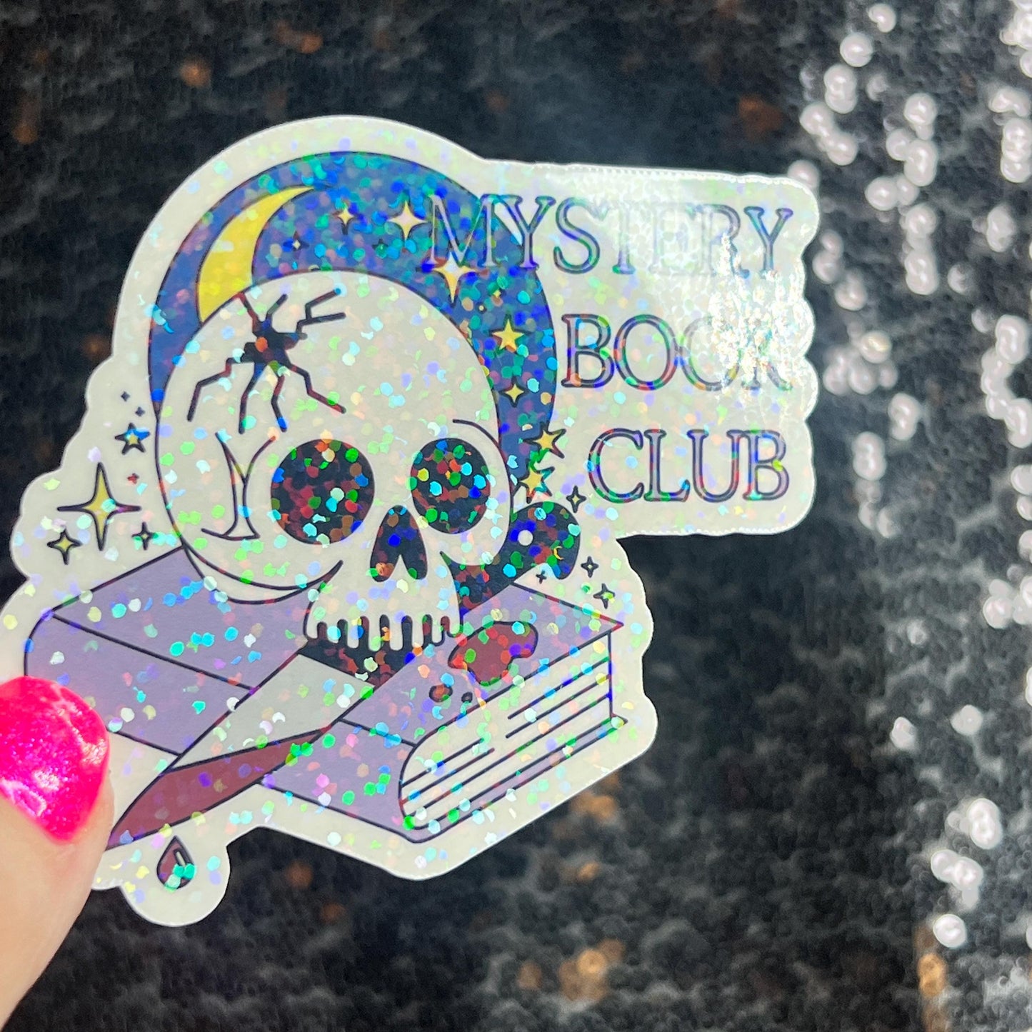 Mystery Book Club Holographic Sticker Decal, Cozy Mystery Reads Bookish kindle waterbottle laptop Reader Bookish Present Gift