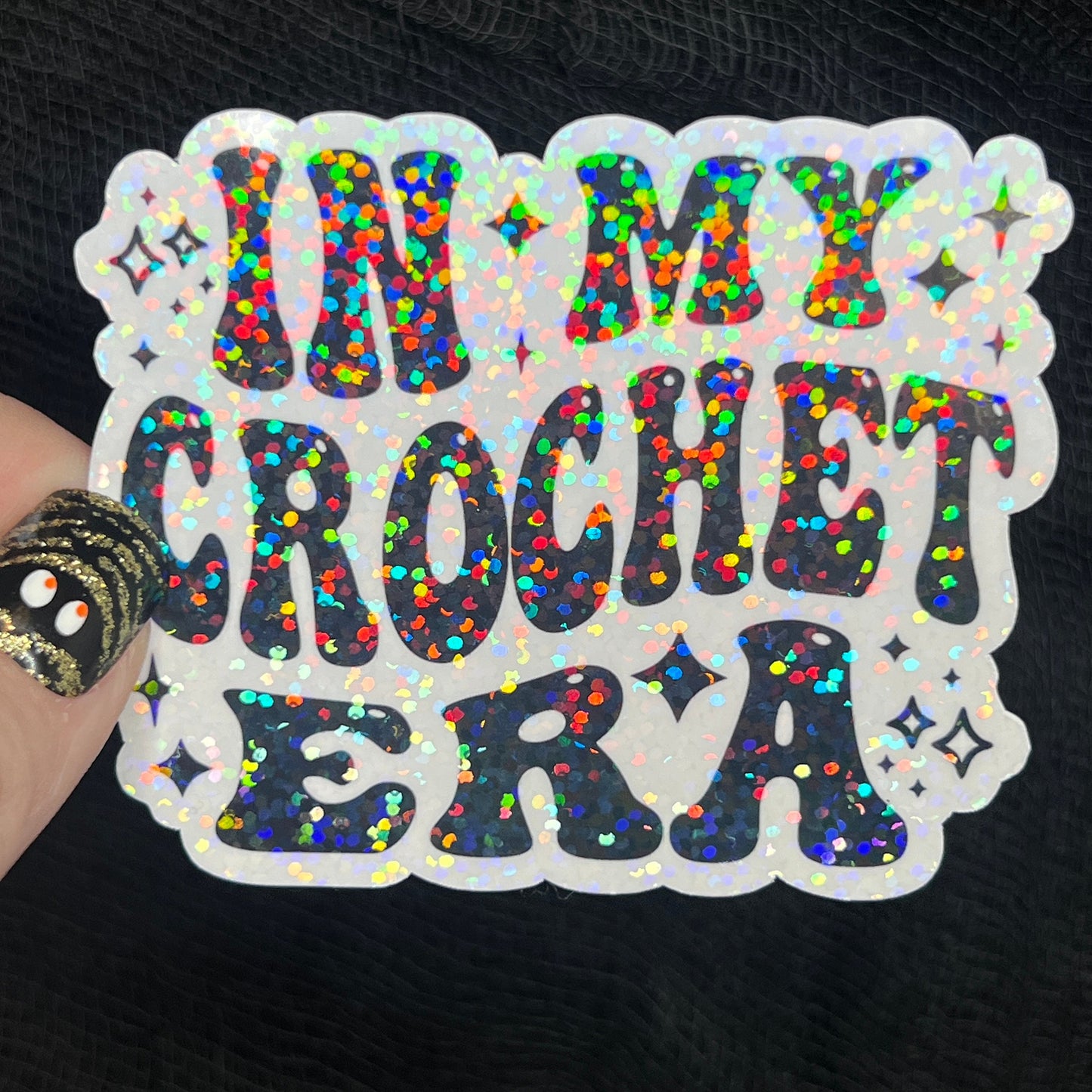 In My Crochet Era Sparkly Holographic Crocheter Sticker sewing Waterbottle sticker Craft Sticker Fabric Decal Cross Stitch Sticker