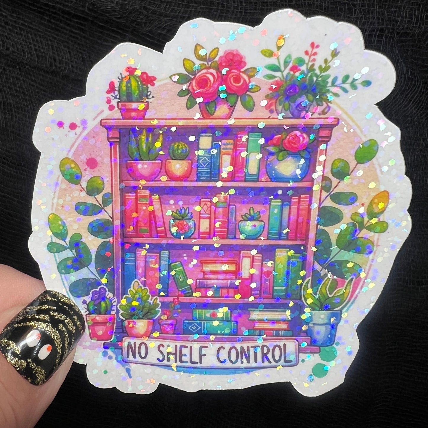 No Shelf Control bookshelf Sparkly Holographic Sticker Decal, Spicy Dark Romance, kindle waterbottle laptop Reader Bookish Present Gift