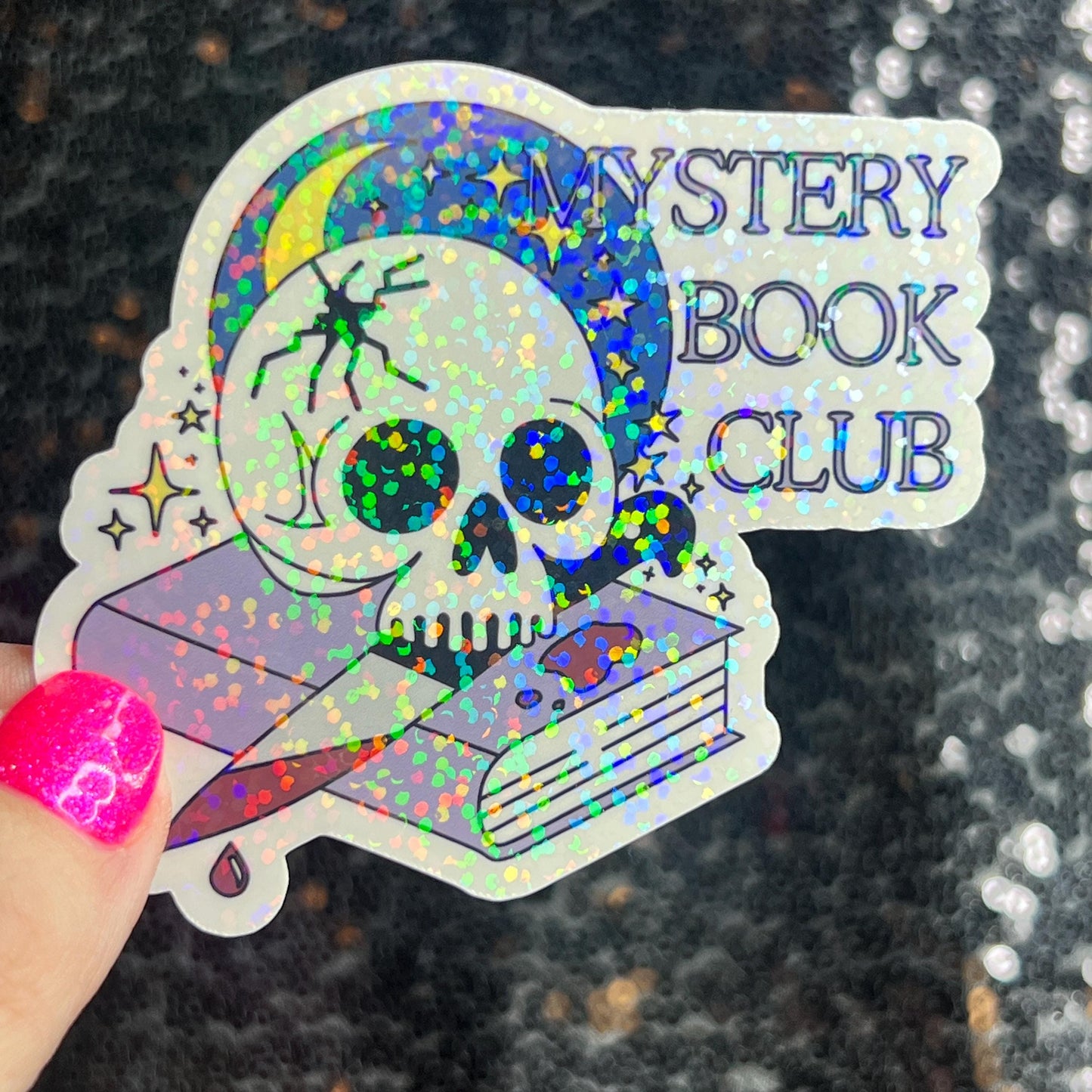 Mystery Book Club Holographic Sticker Decal, Cozy Mystery Reads Bookish kindle waterbottle laptop Reader Bookish Present Gift