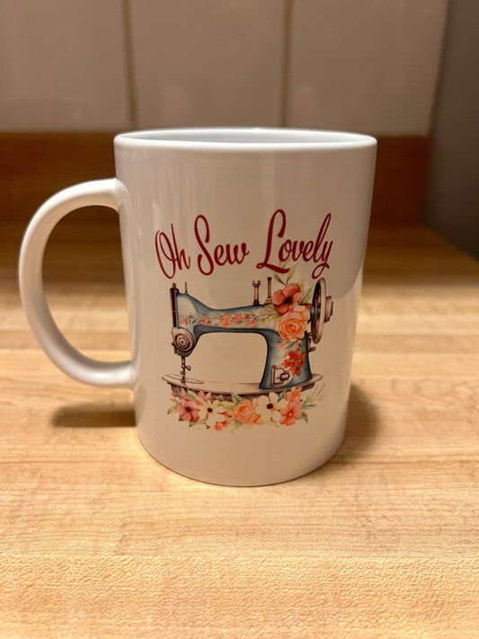 Oh Sew Lovely  coffee mug, quilting cup, sewing coffee glass, sunflower quilting glass floral craft mug quilts coffee cup