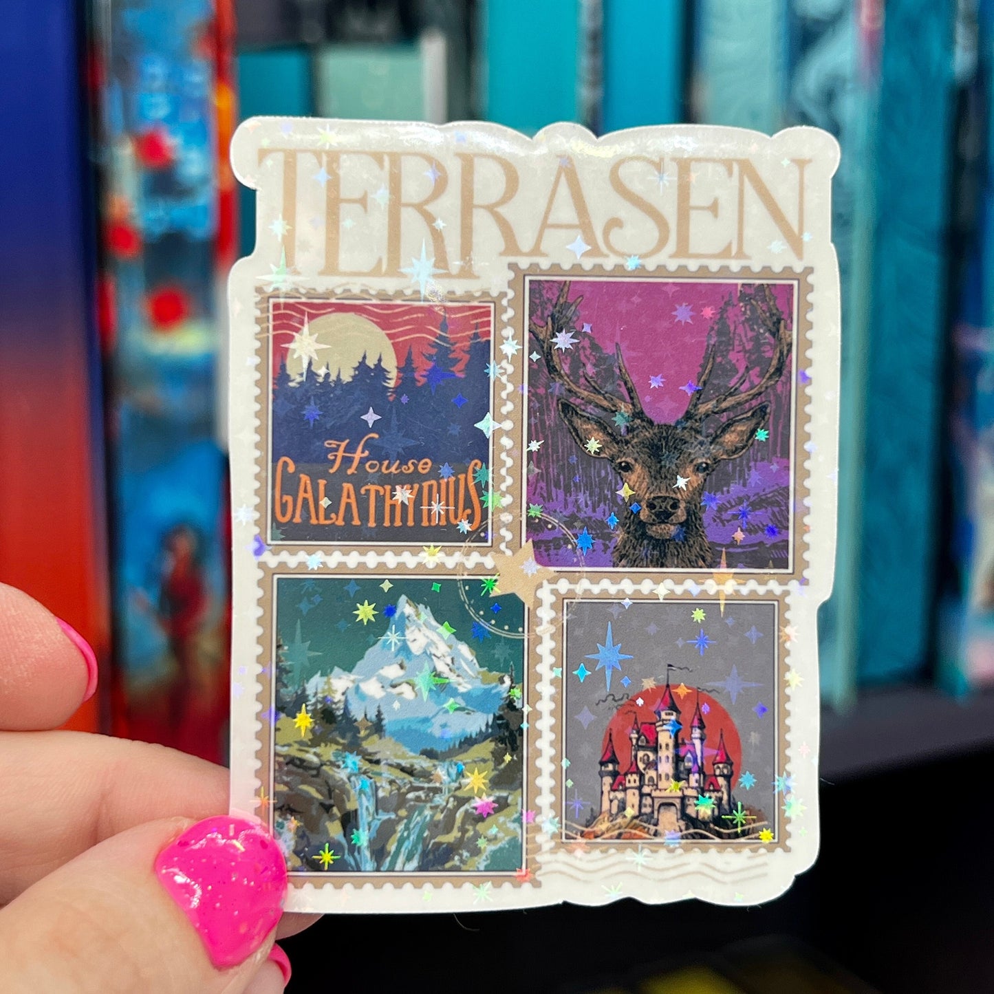 Terrasen Stamps Throne of Glass Holographic Sticker Aelin Tog water bottle decal TOG laptop sticker SJM Decal Kindle Sticker