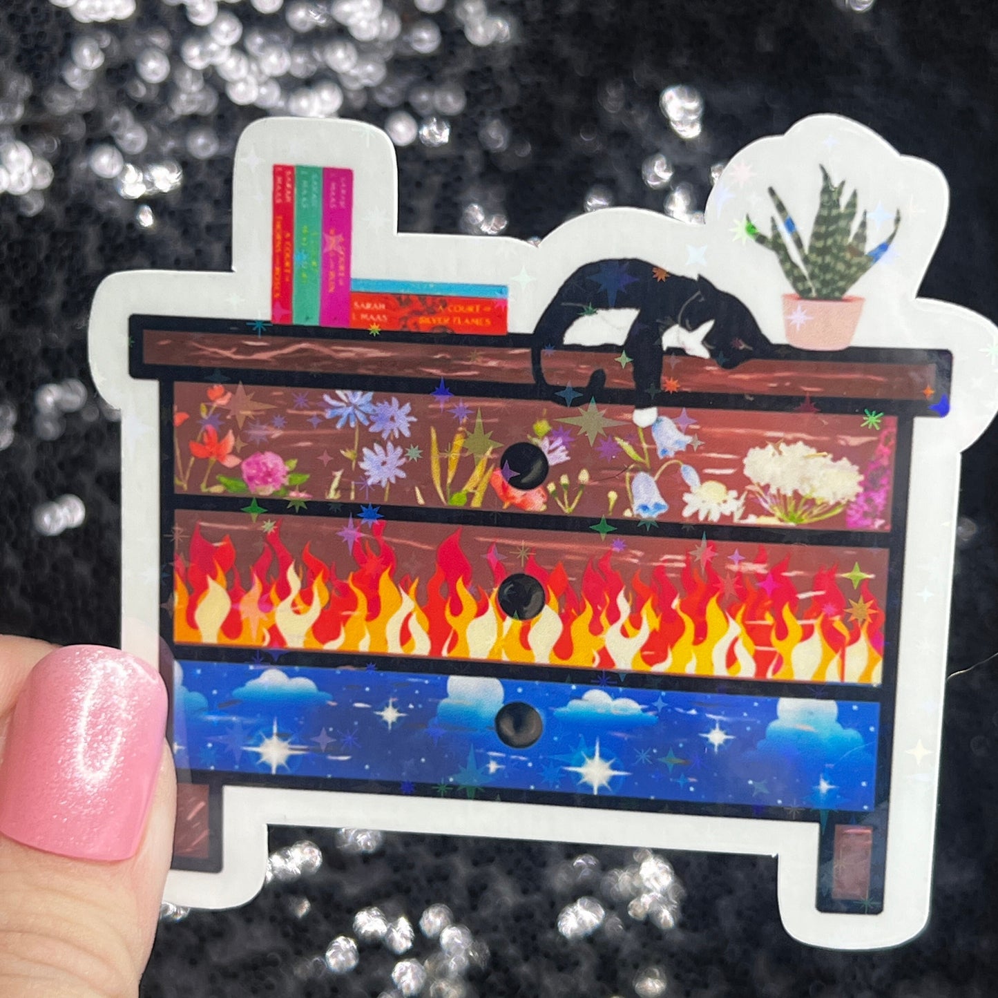 ACOTAR Nightstand Holographic Sticker SJM Lover Sparkly decal A Court of Thorn and Roses laptop kindle sticker Decal Suriel Velaris Decal