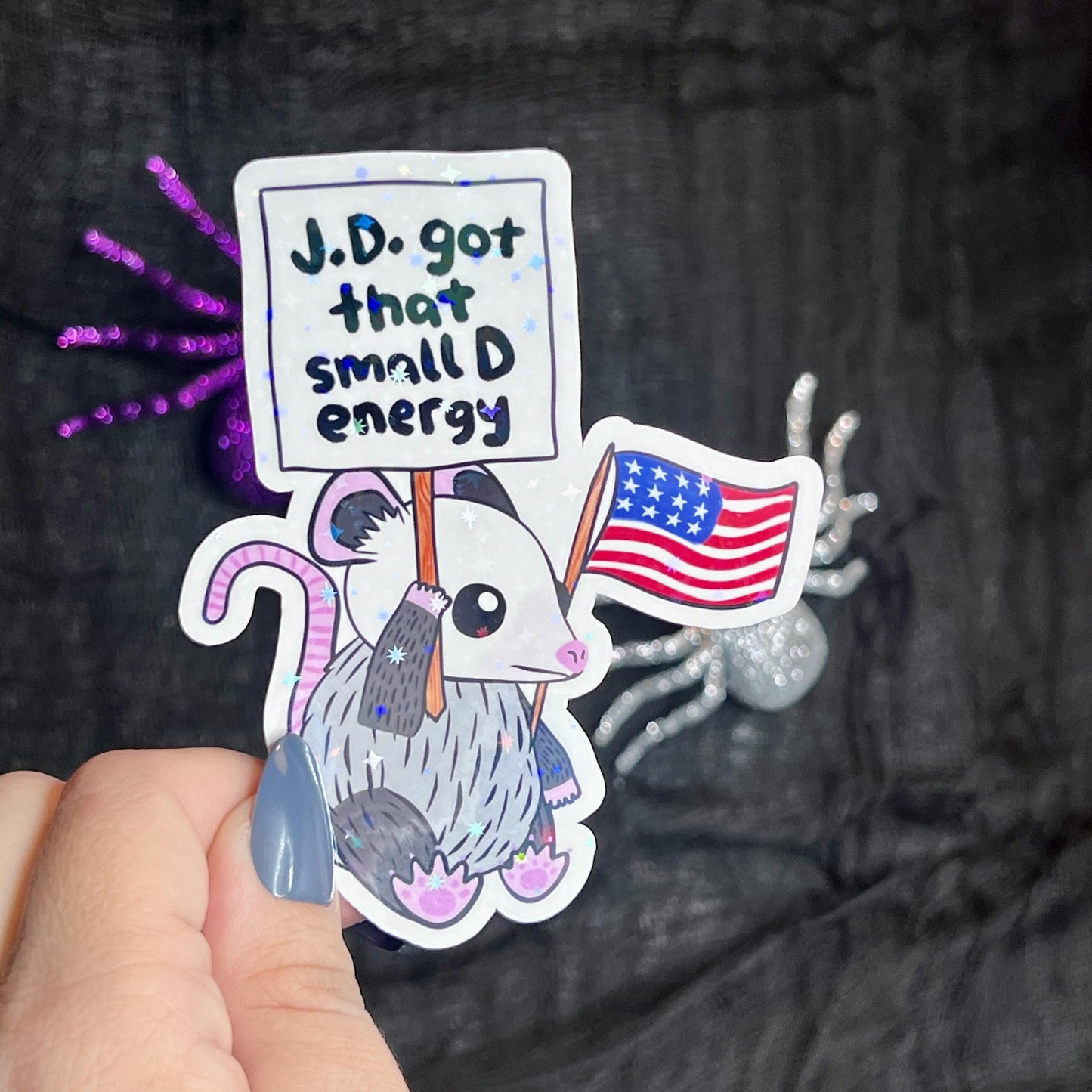 JD Got That Small D Energy Political Satire Sticker Holographic Kamala Walz Decal Pro Choice Feminist Liberal Democrat Decal Anti Trump JD