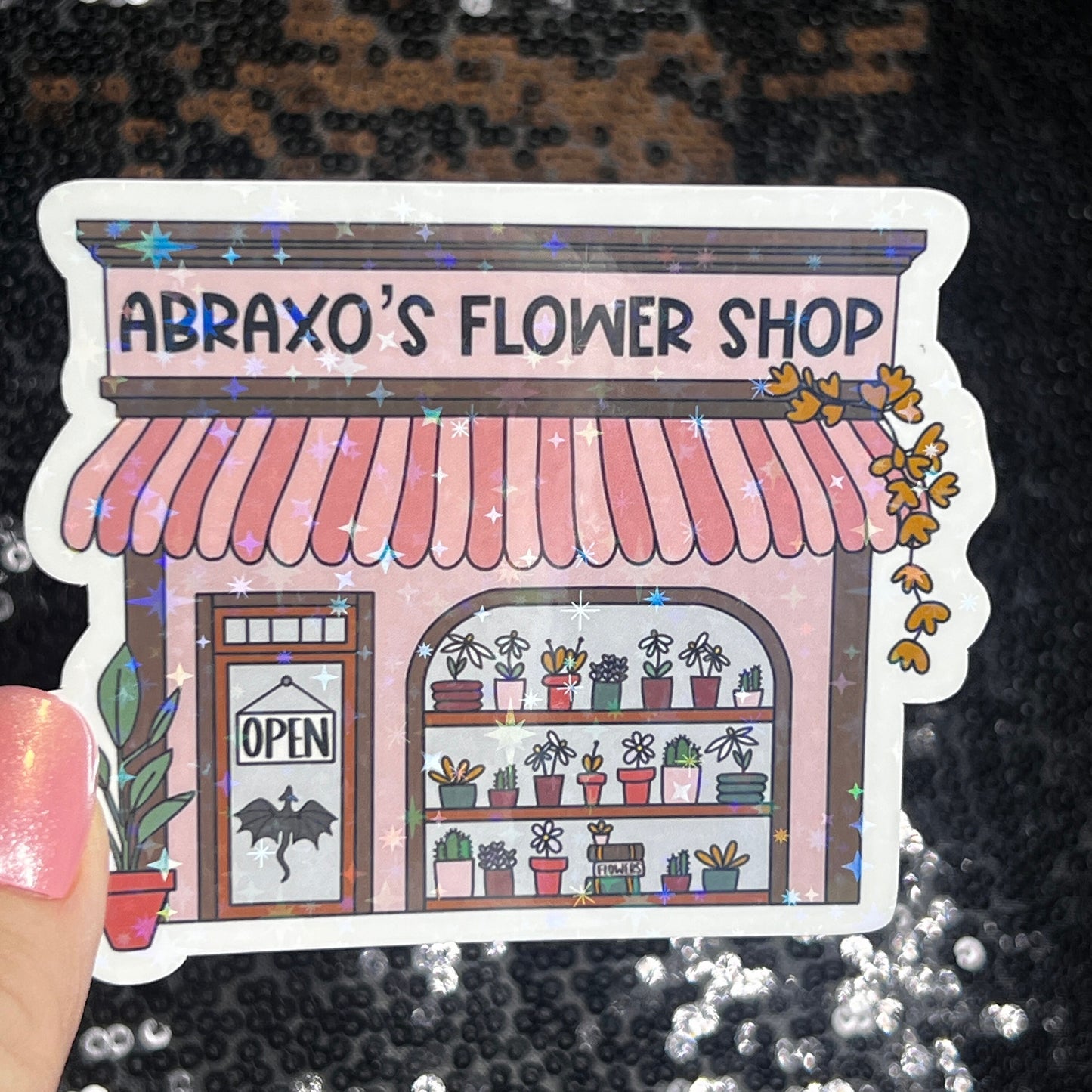 Abraxo's Flower Shop Throne of Glass Holographic Sticker The Thirteen Tog water bottle decal Manon TOG laptop Kindle sticker