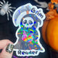 Grim Reader Reaper Halloween Holographic Sticker Halloween Kindle Decal Spooky Fall Reader Gift Bookish Decal