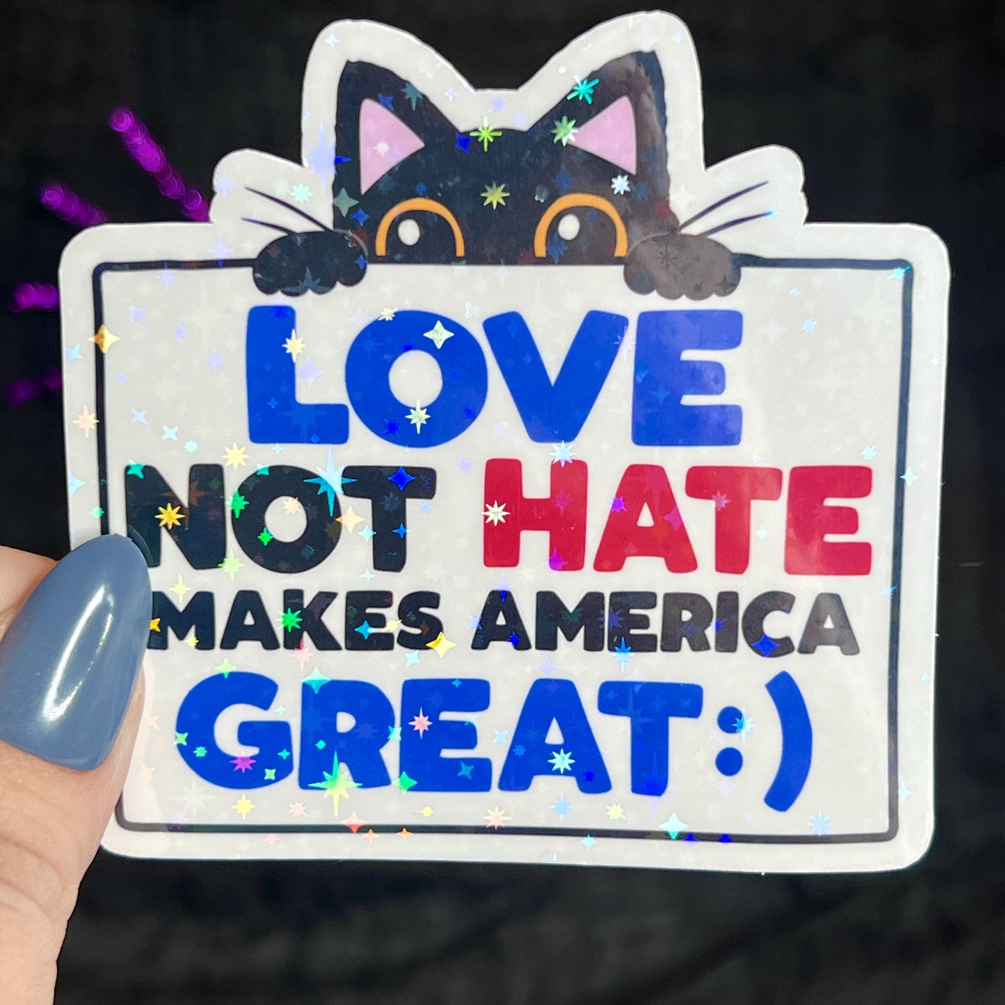 Love Not Hate Makes America Great Political Sticker Holographic Kamala Walz Decal Pro Choice Feminist Liberal Democrat Decal Anti Trump JD