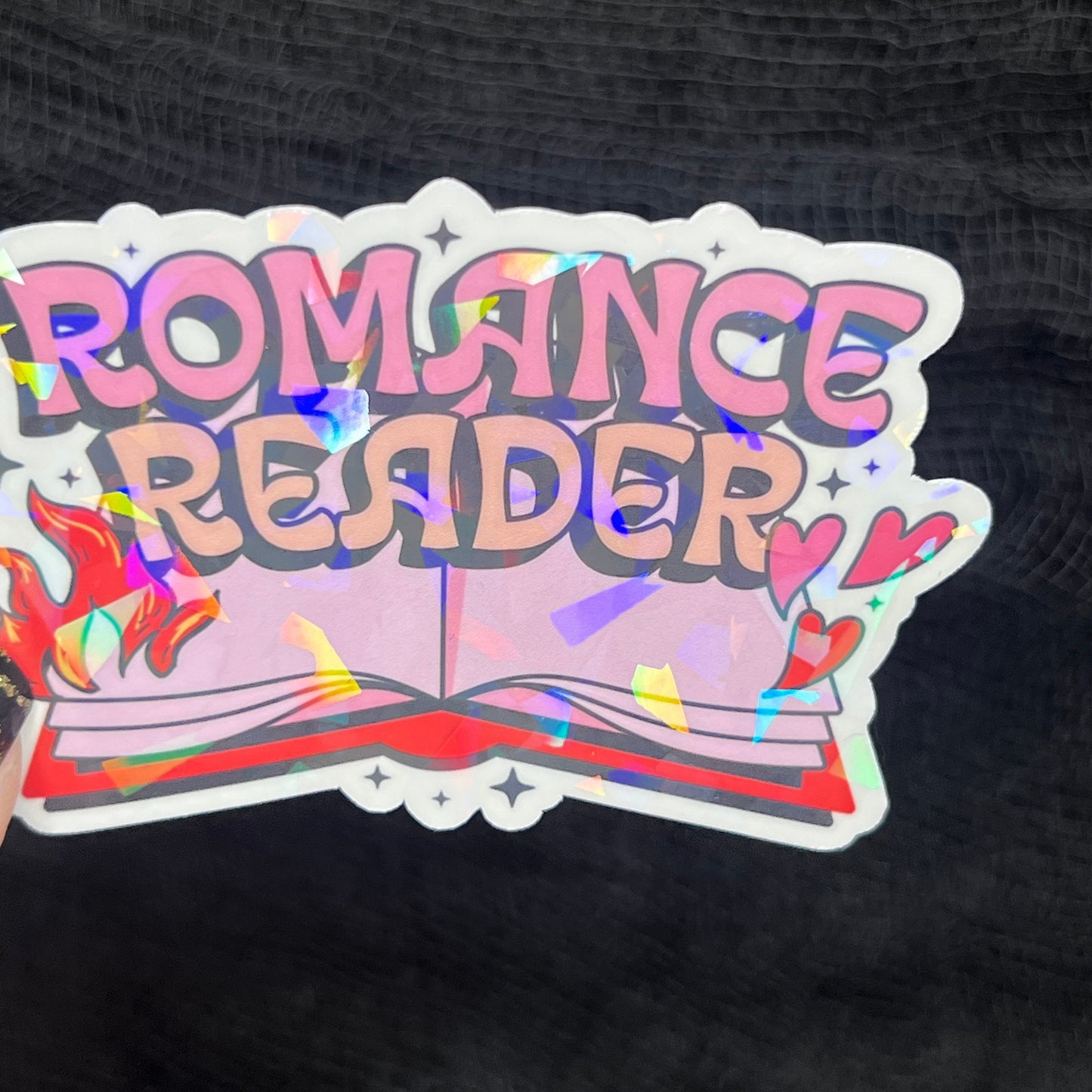 Romance Reader Sparkly Sticker Holographic Book Lover, Spicy Dark Romance, Booktok, kindle waterbottle laptop Romance Decal