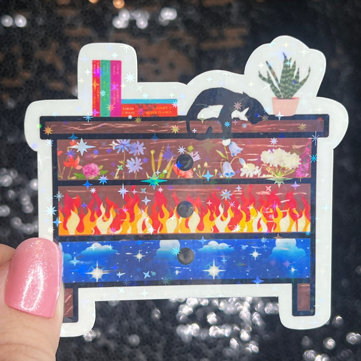 ACOTAR Nightstand Holographic Sticker SJM Lover Sparkly decal A Court of Thorn and Roses laptop kindle sticker Decal Suriel Velaris Decal