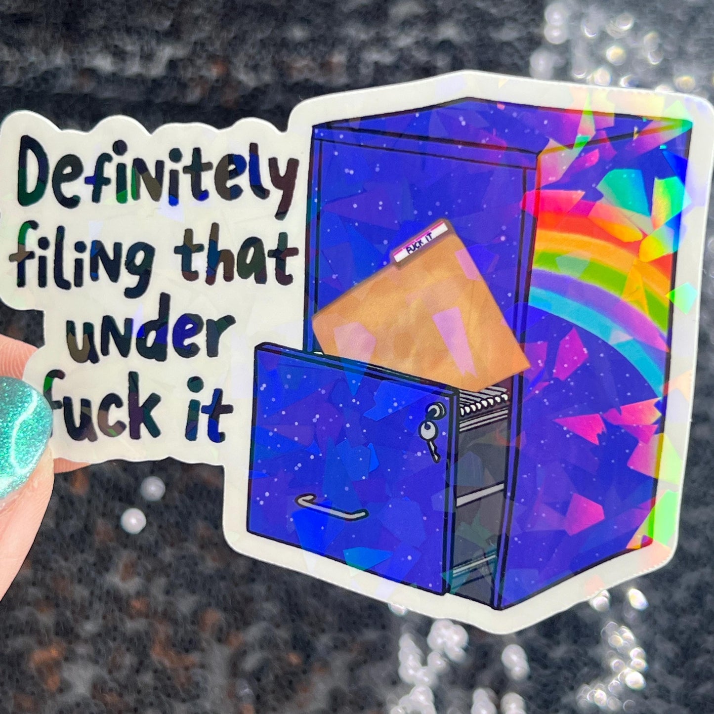 Definitely filing that under f it Sparkly Holographic Sticker Mental Health Sparkly Spread Positivity Good Vibes Decal Inspirational Boss