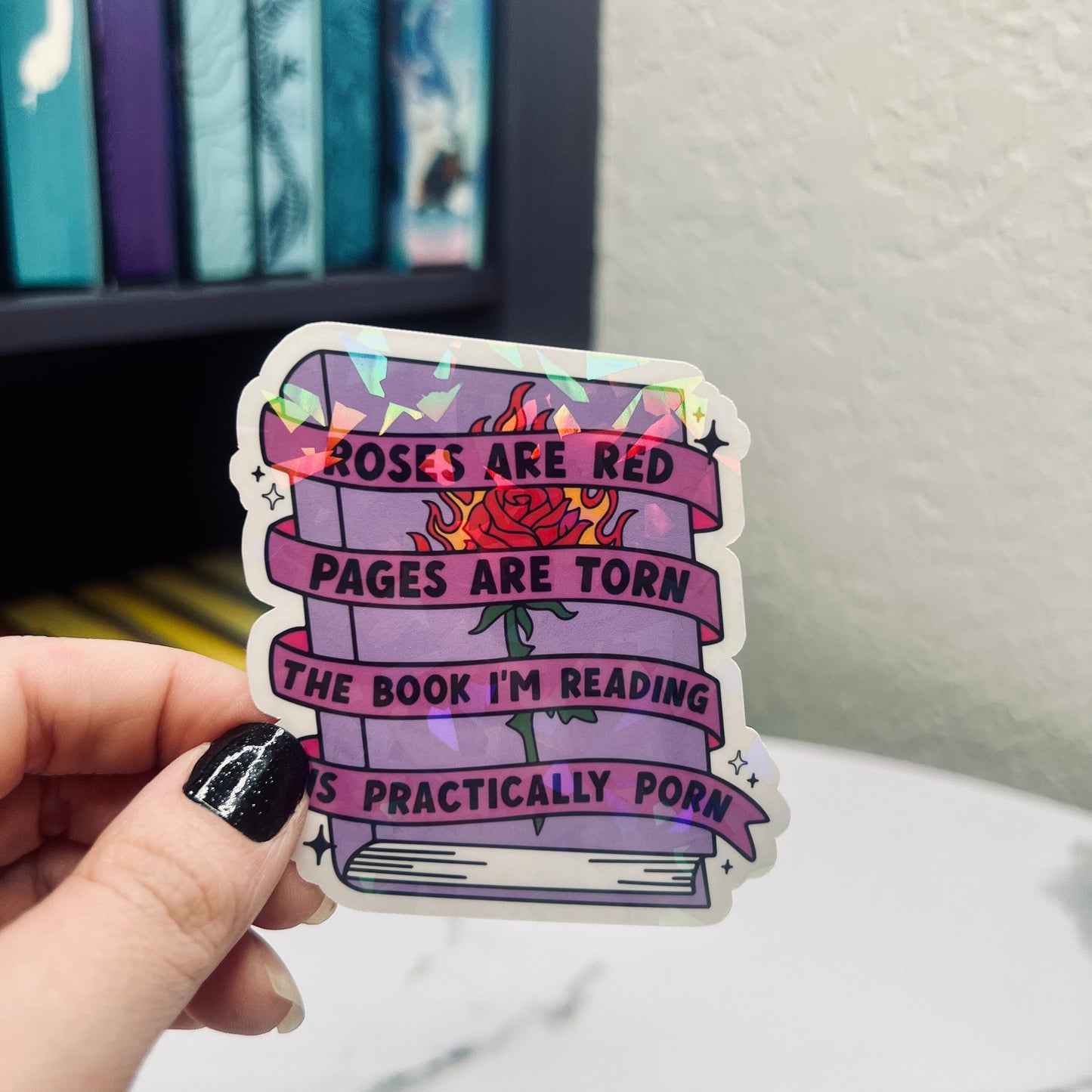 Spicy Book Sticker Roses are Red Sticker Holographic Sticker, Spicy Dark Romance, Booktok, kindle waterbottle laptop stickers Romance Decal