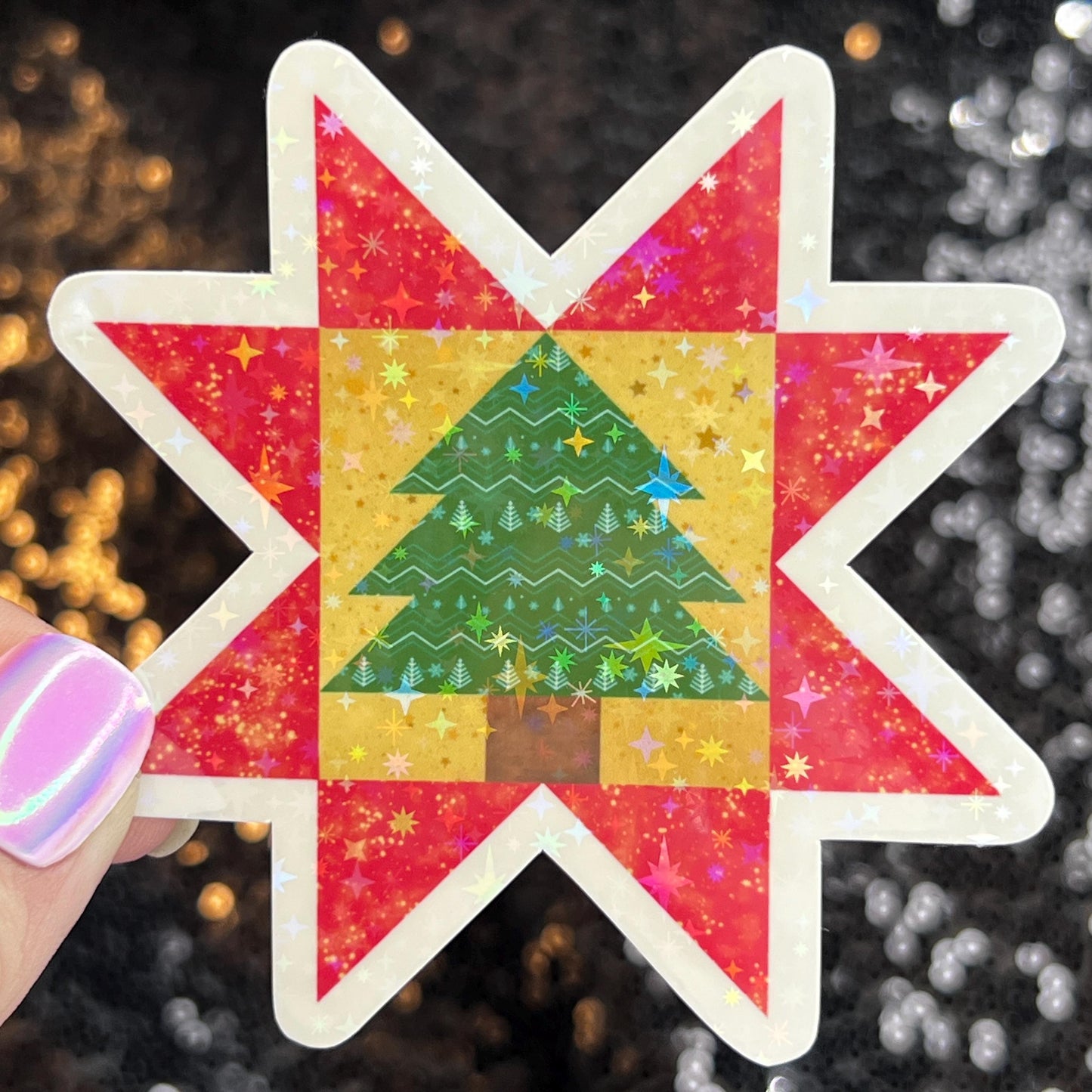 Christmas Star Block Sewing Sparkly Holographic Quilting Sticker sewing Waterbottle sticker Craft Sticker Fabric Decal Cross Stitch Sticker
