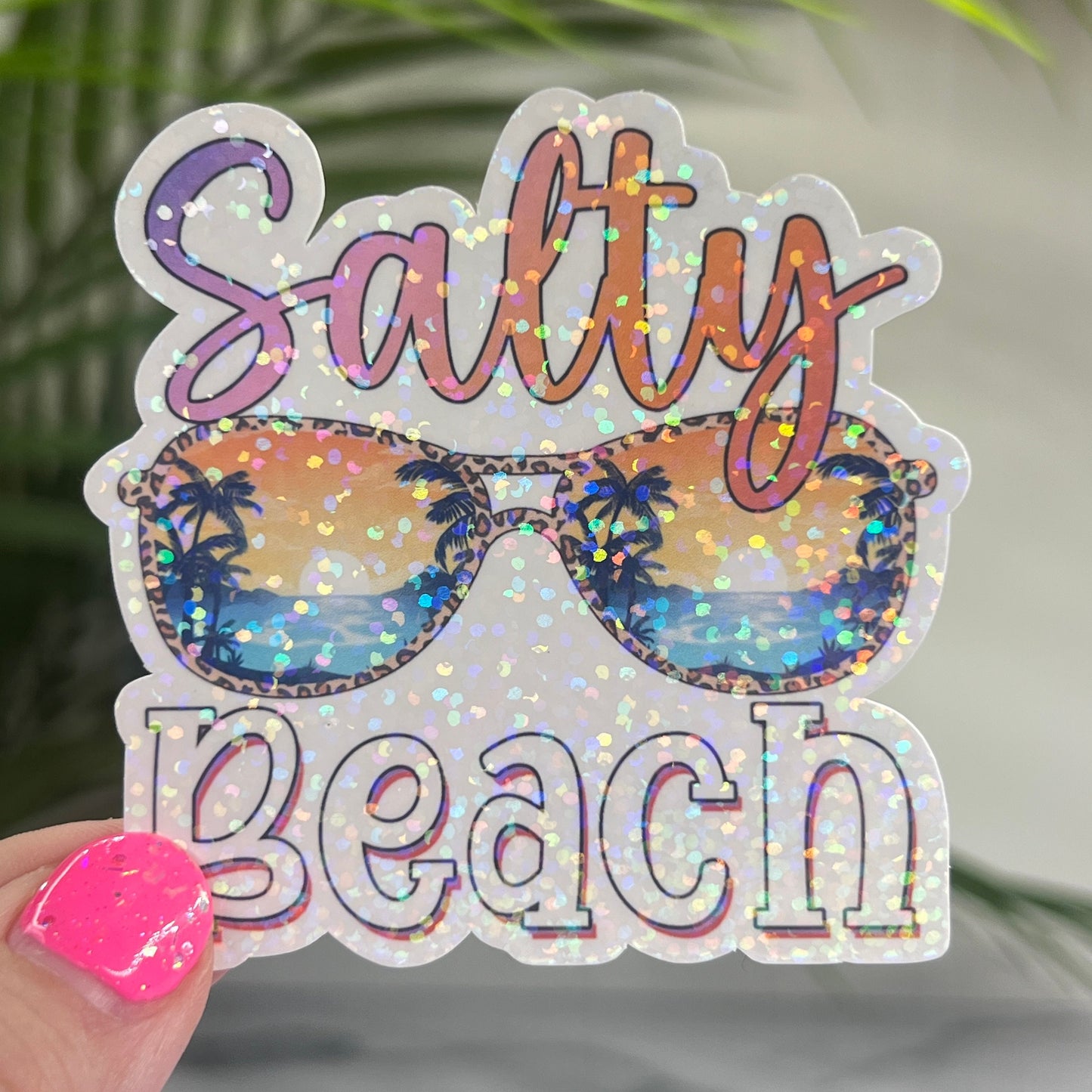 Salty Beach Sunglasses Holographic Sparkly Sticker Beach Life Decal Boating Sticker Summer Vacation Ocean Life Sticker