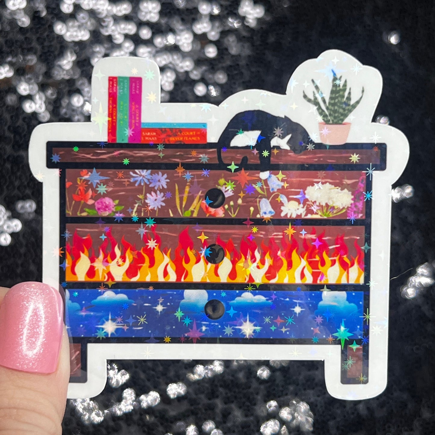 ACOTAR Nightstand Holographic Sticker SJM Lover Sparkly decal A Court of Thorn and Roses laptop kindle sticker Decal Suriel Velaris Decal